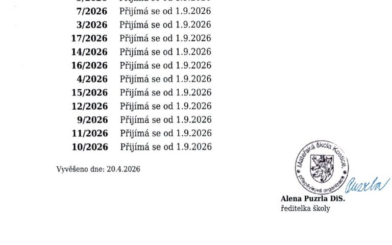 Přijaté děti do pro šk. rok 2026/2027